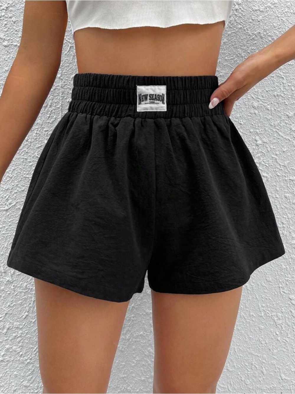 Black High-Waist Elastic Casual Lounge Shorts